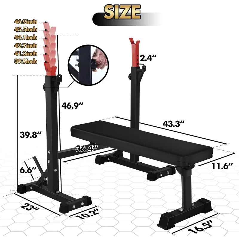 Weight Bench with Squat Rack Workout Bench Adjustable Barbell Rack Stand