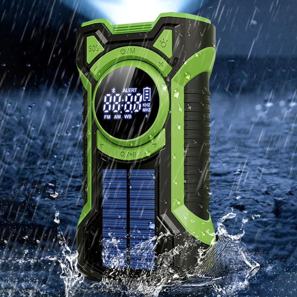 Portable Solar Emergency Weather Radio Bluetooth Compatible with Hand Crank AM FM NOAA and Phone Charger