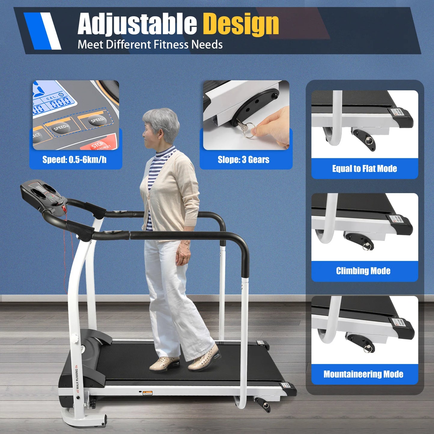 Treadmill Walking Running Machine Fitness Low Speed for Elderly Home Electric Rehabilitation