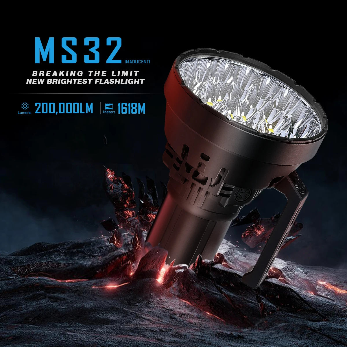 200000 Lumen Flashlight Range 1618m High Power Rechargeable Professional Searchlight