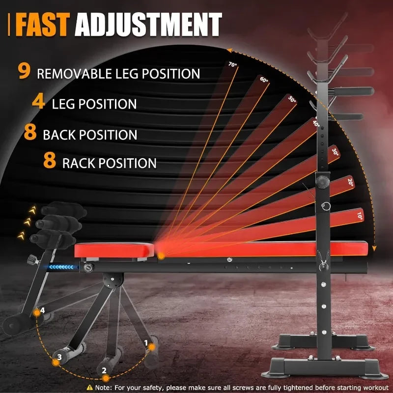 600LBS 6 in 1 Weight Bench Set, Adjustable Bench Press Set and Squat Rack, Foldable Workout Benche