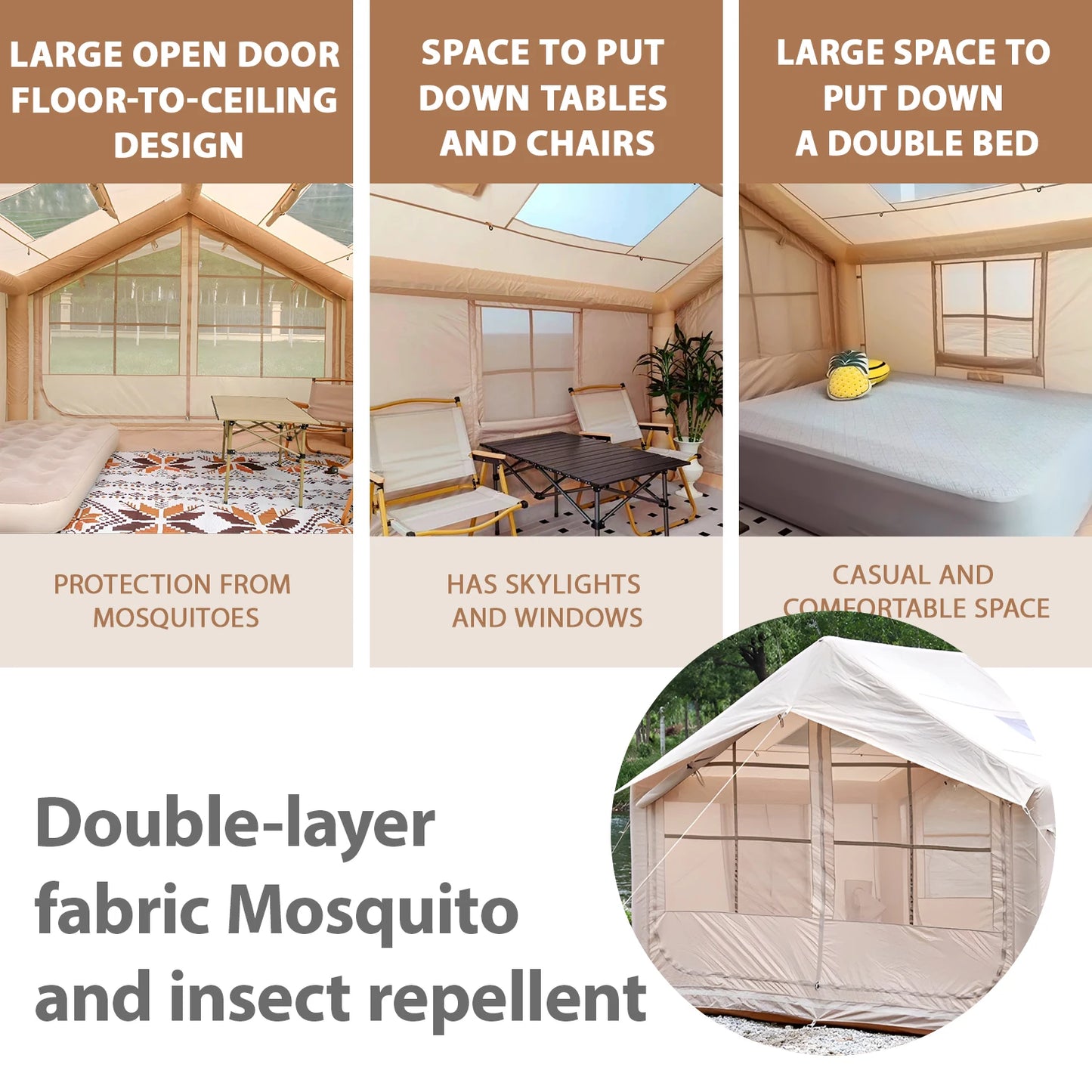 Inflatable Tent for Camping - 6-8 Person Ultra-Quick Setup80.73 Square Feet 4 Season with Stove