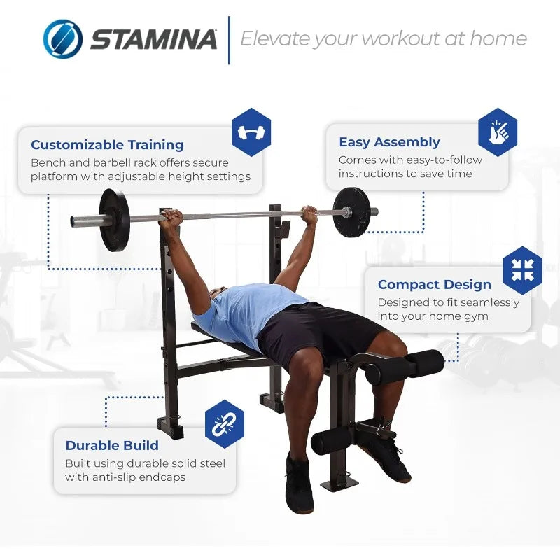 Stamina Adjustable Steel Weights Bench and Barbell Rack Combo Set