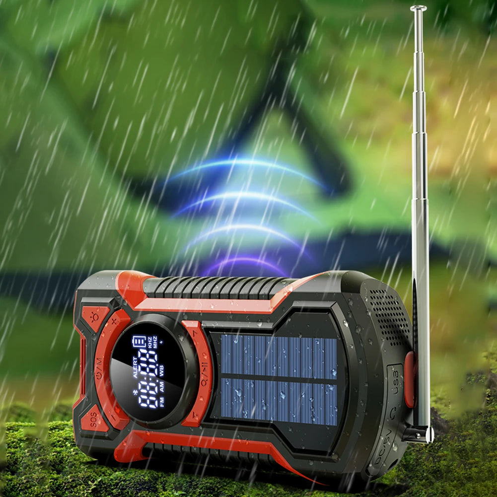 Portable Solar Emergency Weather Radio Bluetooth Compatible with Hand Crank AM FM NOAA and Phone Charger