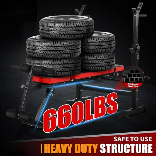 600LBS 6 in 1 Weight Bench Set, Adjustable Bench Press Set and Squat Rack, Foldable Workout Benche