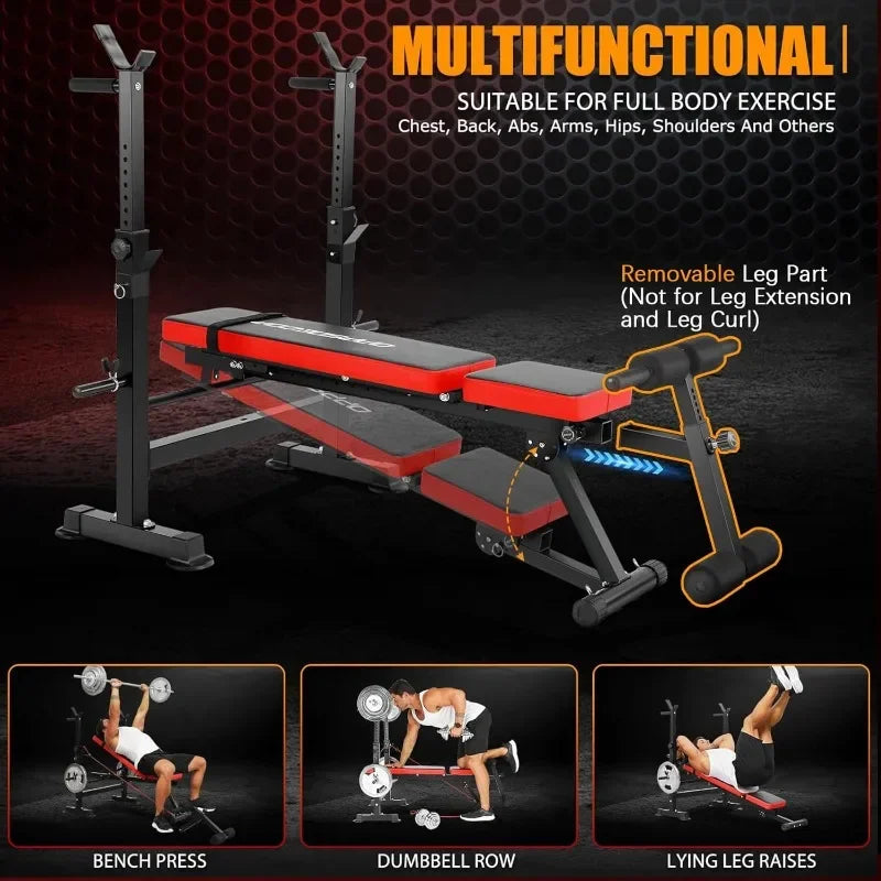 600LBS 6 in 1 Weight Bench Set, Adjustable Bench Press Set and Squat Rack, Foldable Workout Benche