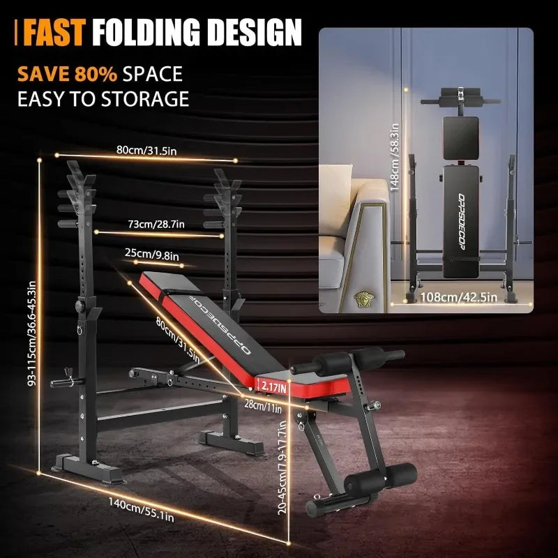 600LBS 6 in 1 Weight Bench Set, Adjustable Bench Press Set and Squat Rack, Foldable Workout Benche
