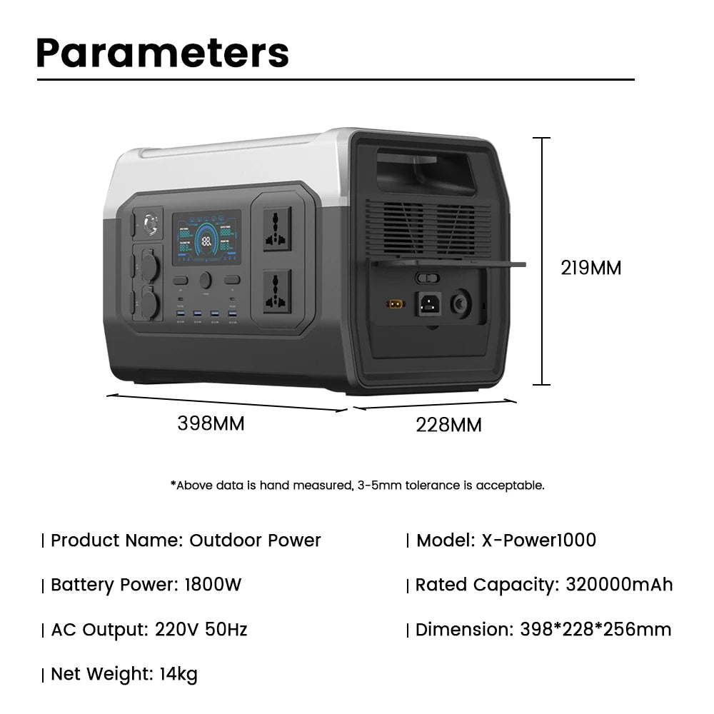 1800W Portable Power Station Outdoor Lifepo4 Battery UPS Function Pure Sine Wave Solar Generator Battery Emergency Power Supply