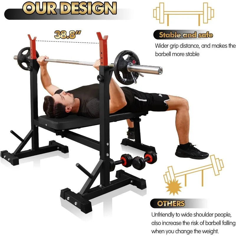 Weight Bench with Squat Rack Workout Bench Adjustable Barbell Rack Stand