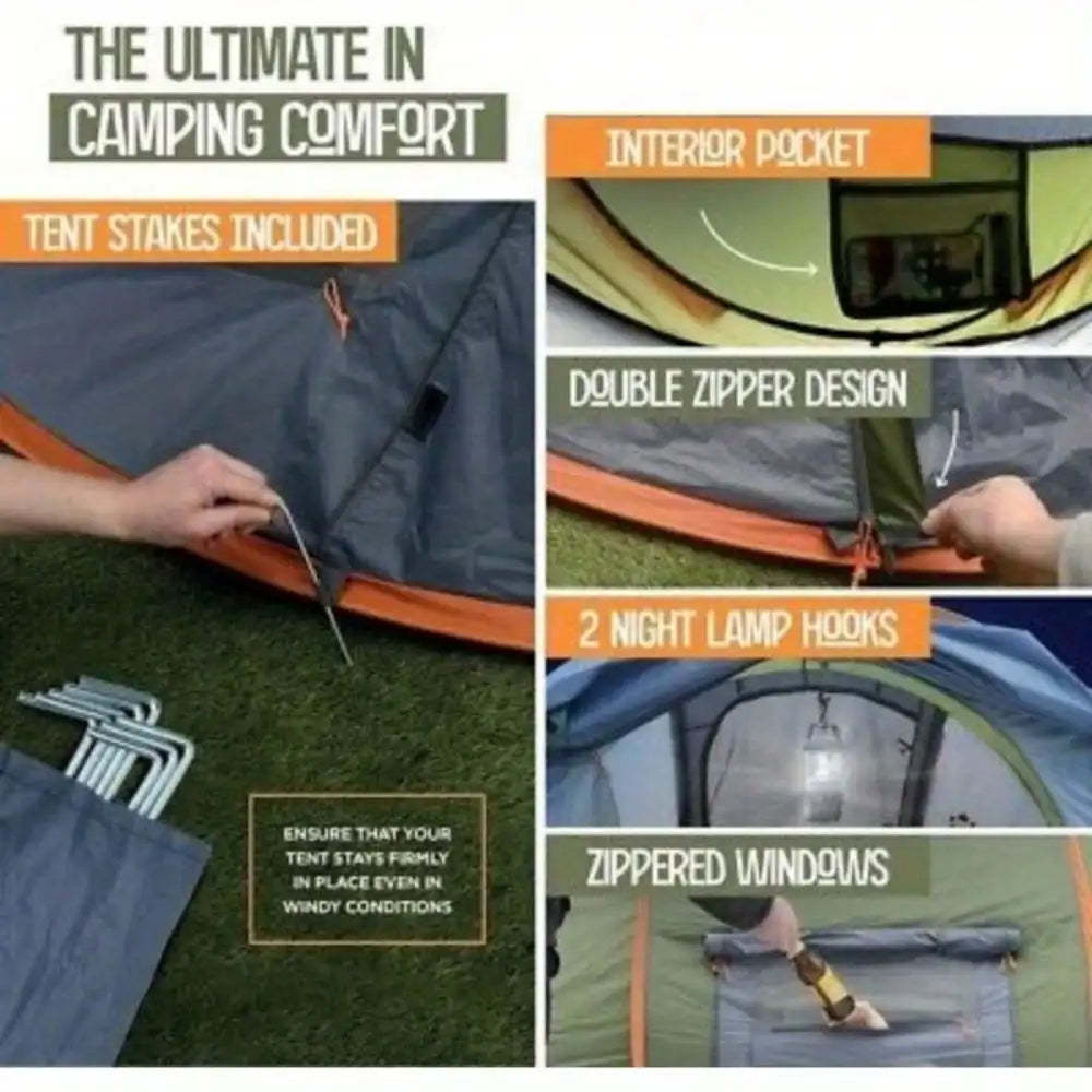 4-Person Easy Pop Up Tent with 2 Doors Waterproof