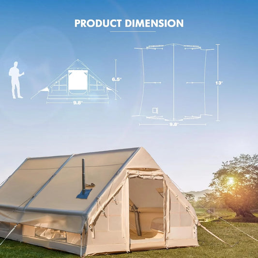 8-10 Person ,129 Square Large Inflatable Camping Tent with Stove Jack, Blow up Tent With Mesh Windows
