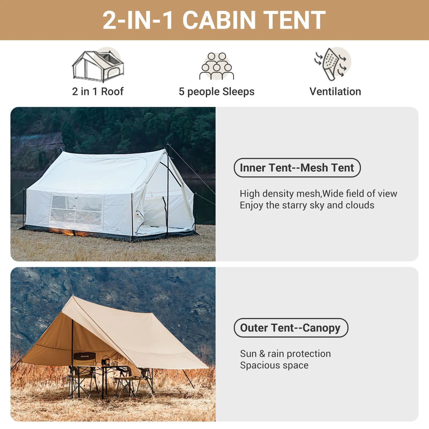 Camping Mesh Tent Function 2-in-1 Double Story House Huge Interior Space