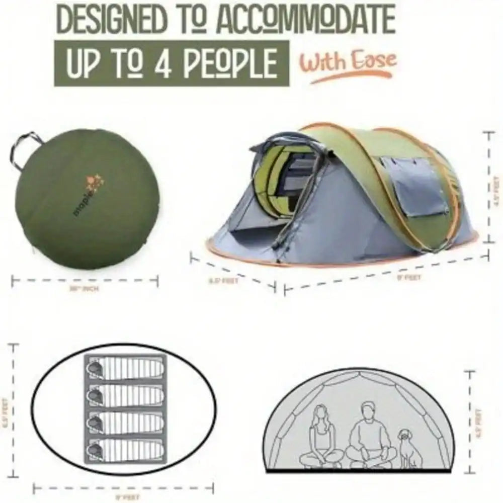 4-Person Easy Pop Up Tent with 2 Doors Waterproof