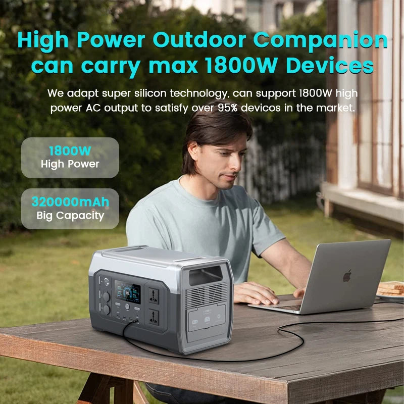 1800W Portable Power Station Outdoor Lifepo4 Battery UPS Function Pure Sine Wave Solar Generator Battery Emergency Power Supply