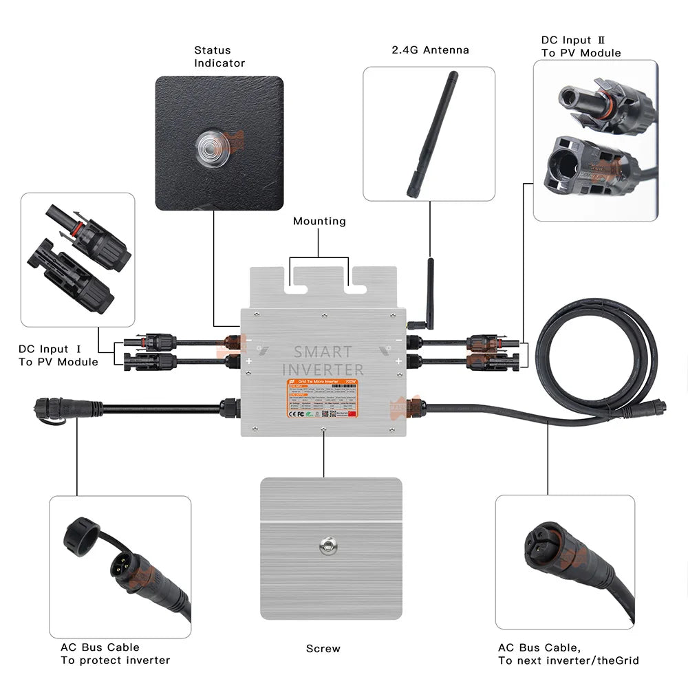 700W Portable Solar Grid Tie Smart Micro Inverter
