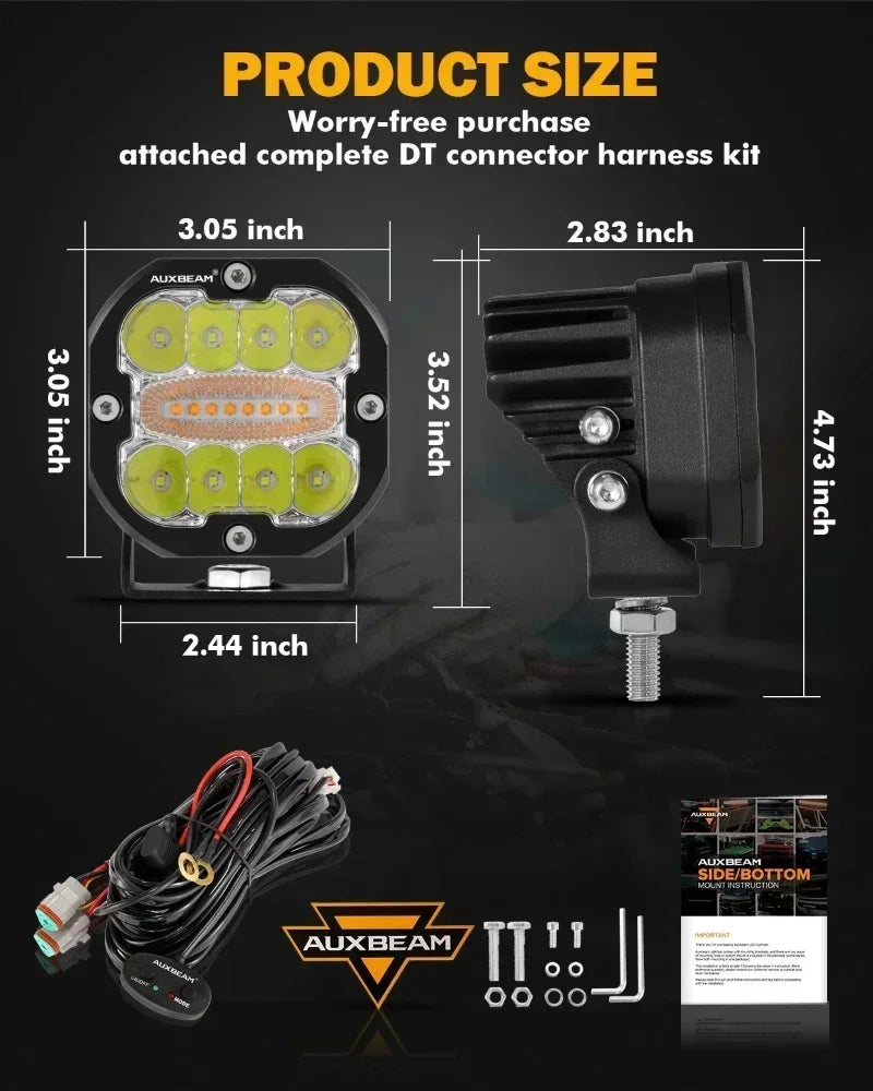 96W 3 inch LED Work Light Driving Fog Lamp Light Pod with Memory Function 6 Modes for Offroad
