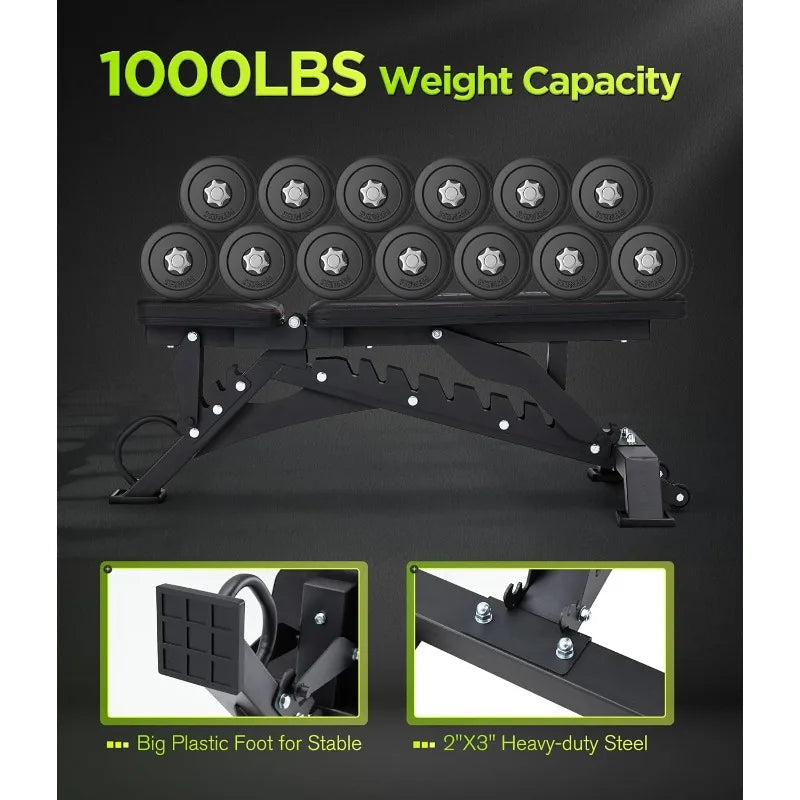 Heavy Duty Weight Bench 1000LB Capacity, for Gym and Home Gym