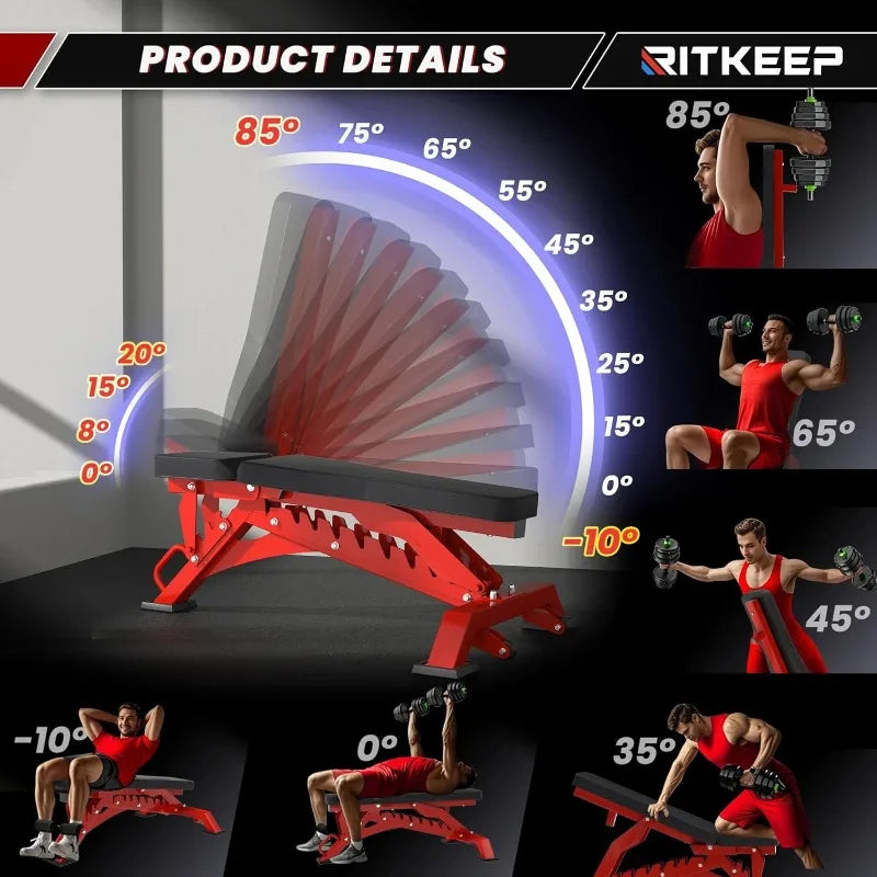 1300lbs Heavy Duty Weight Bench, Adjustable Workout Strength Training