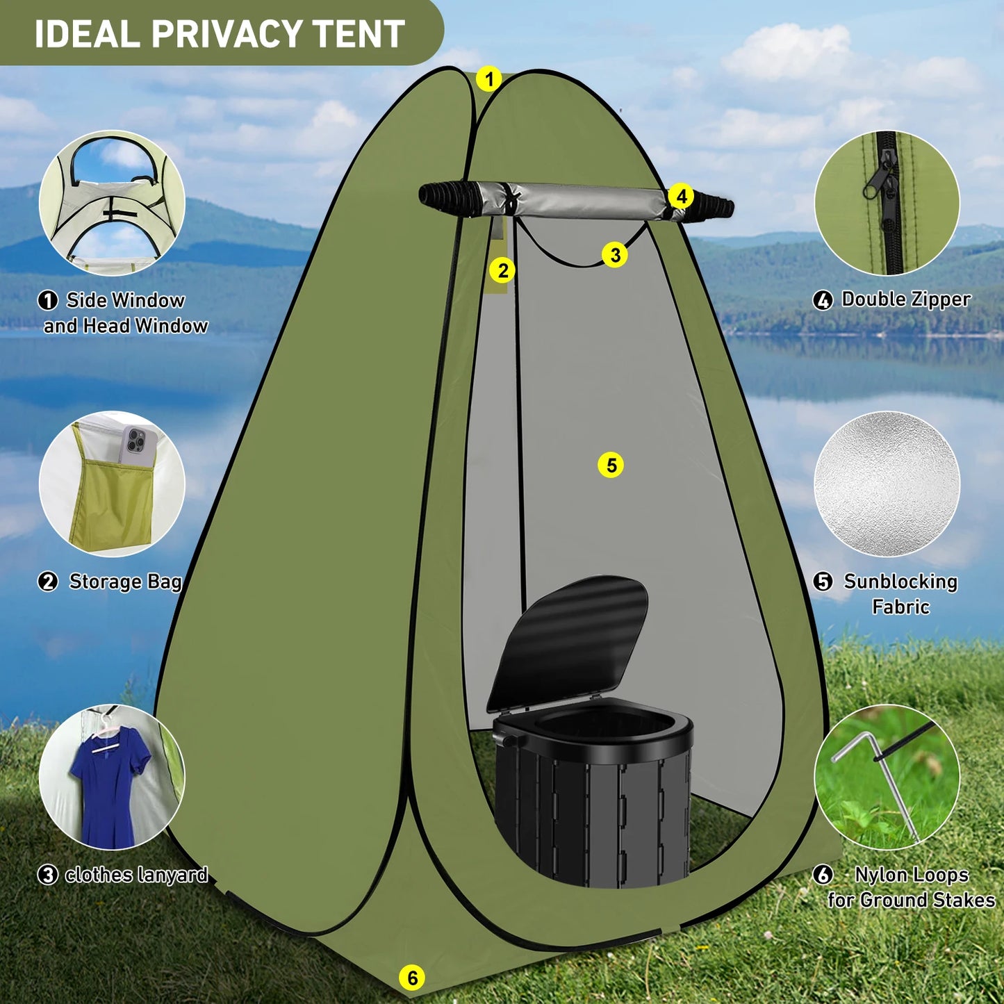 Privacy Tent Large Portable Toilet Potty, Outdoor Camping Shower, Changing Room