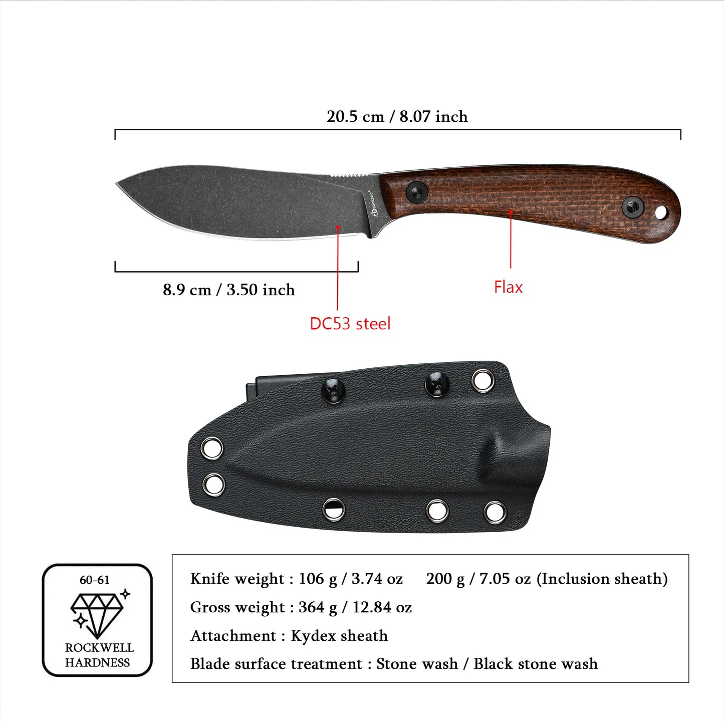 DC53 Steel Camping Fixed Blade Outdoor Survival Knife Hunting Tactical Self Defense