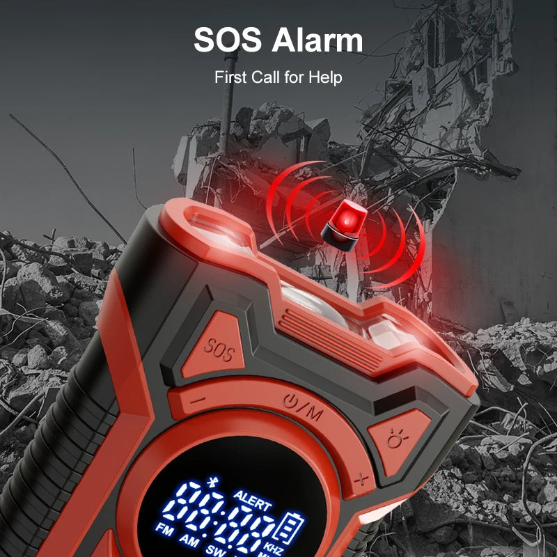 Portable Solar Emergency Weather Radio Bluetooth Compatible with Hand Crank AM FM NOAA and Phone Charger