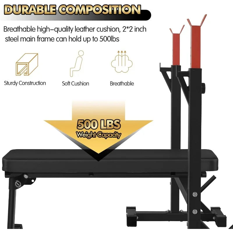 Weight Bench with Squat Rack Workout Bench Adjustable Barbell Rack Stand