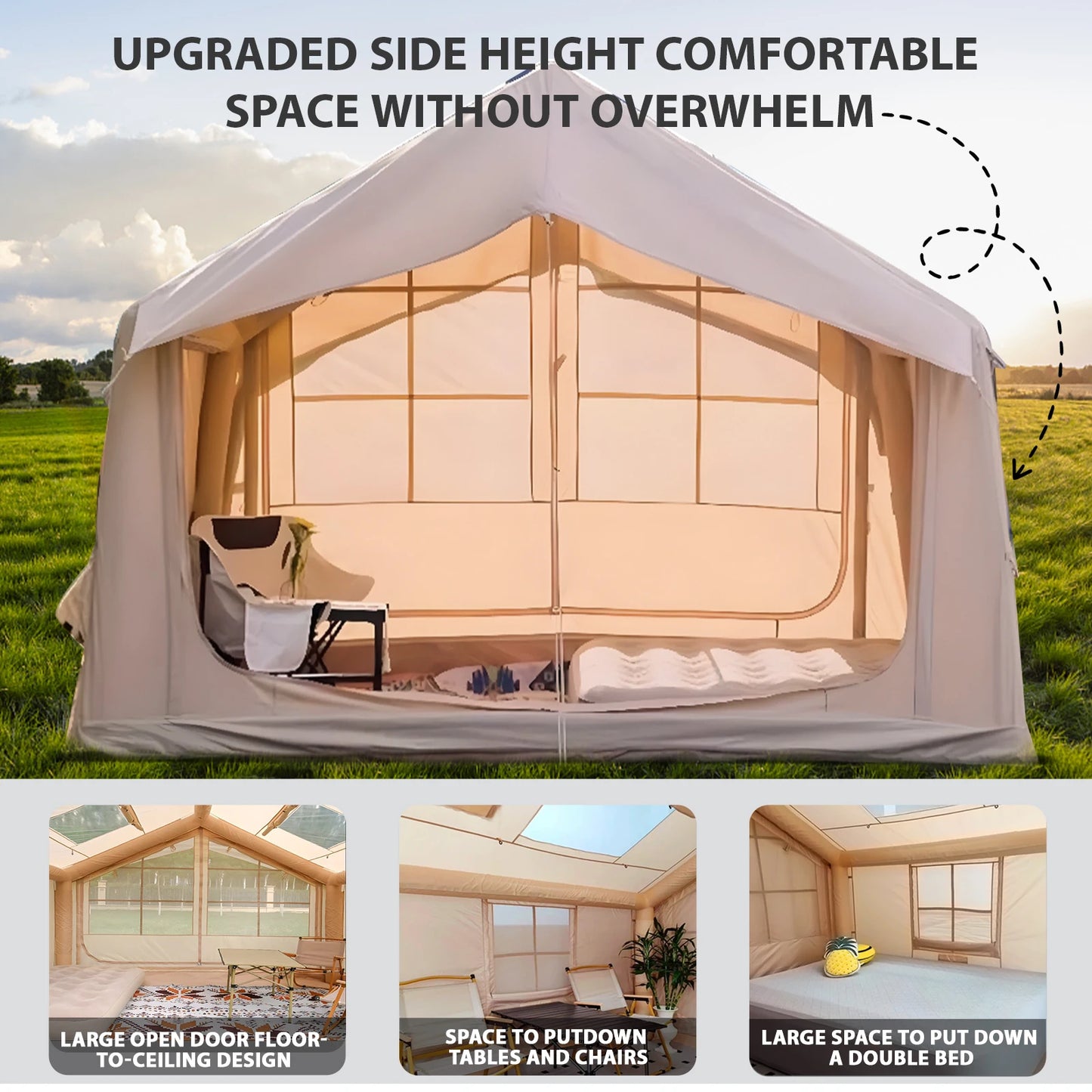 Inflatable Tent for Camping - 6-8 Person Ultra-Quick Setup80.73 Square Feet 4 Season with Stove